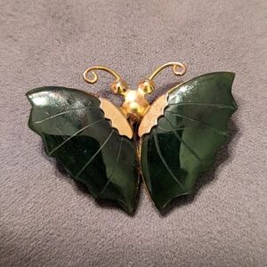 Beautiful Vintage Jade Butterfly Brooch